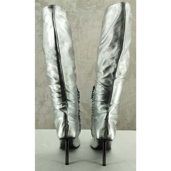 GIABORGHINI Parisi Silver High Heel Leather Boot - Picture 5 of 11